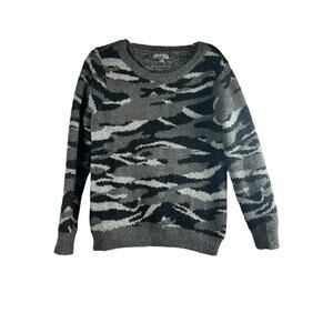 Barefoot Dreams Cozy Chic Camo Crewneck Sweater Black Grey Size Small